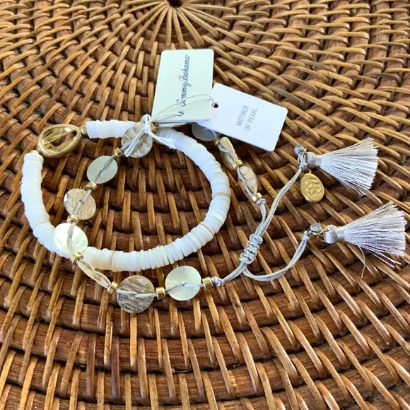 TOMMY BAHAMA BRACELETS NWT -2 STRAND. SHELL /MOP/STACK TASSEL ACCENT ADJUSTABLE - Picture 6 of 10